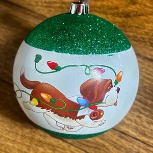 Elf On The Shelf ~ Christmas Dog ~ White & Green Glass ~ Set of 4 Ornaments ~New